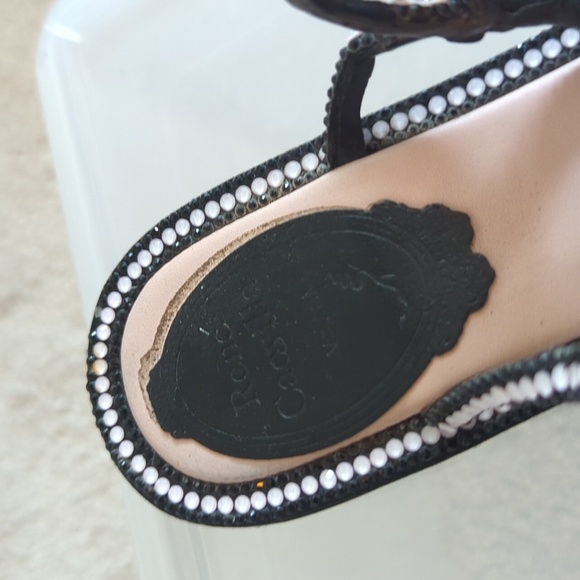 Rene Caovilla Black and Pink Rhinestone Thong Sandals 37 - Picture 4 of 12